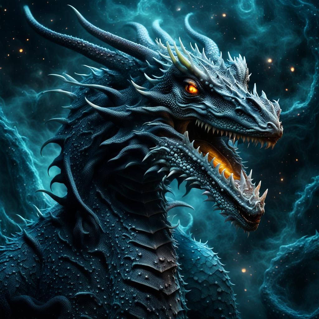 Surreal Void Dragon with Million Heads in Eerie Cosmos