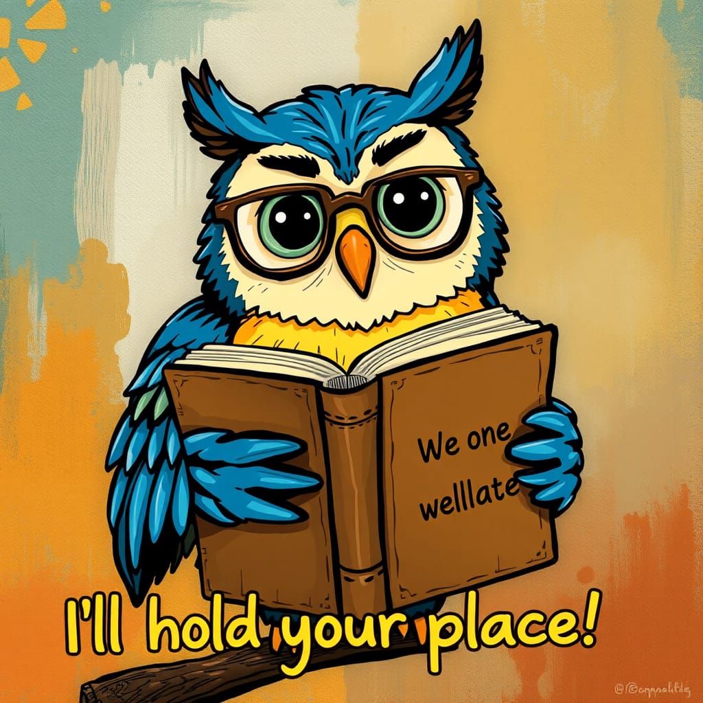Whimsical Owl Holding Book Cartoon Illustration
