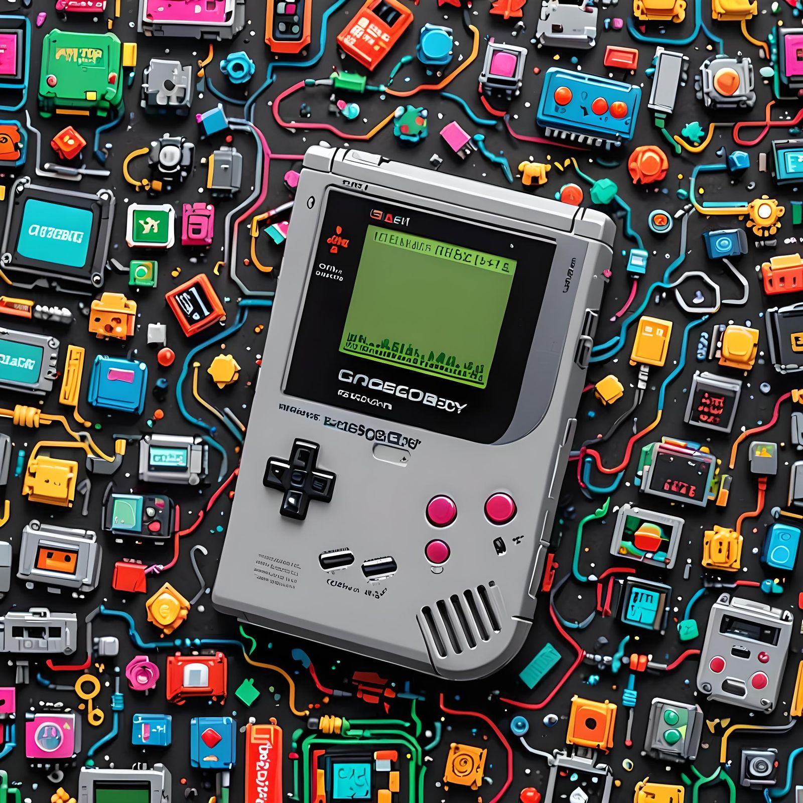8-Bit Game Boy with Neon 80s Background