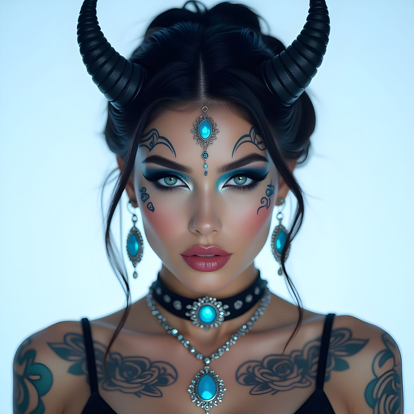 Elegant Demon Portrait with Polished Chromium Details