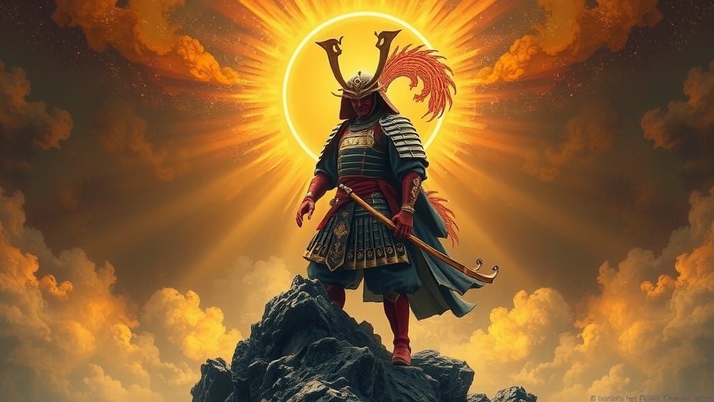 Samurai Warrior Summoned by Gods in Dark Fantasy Style