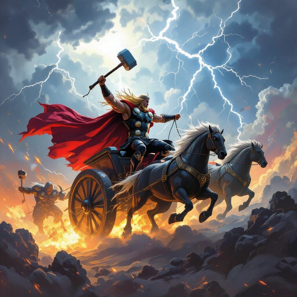 Thor Battles Giants in Epic Fantasy Style