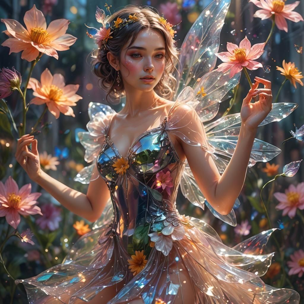 Cute Fairy Woman in Sparkling Dress