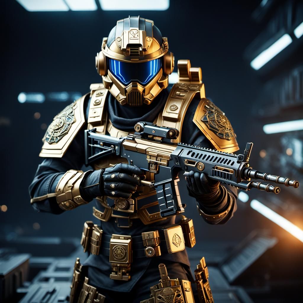 Cyberpunk Warrior in Battle Gear, Digital Illustration