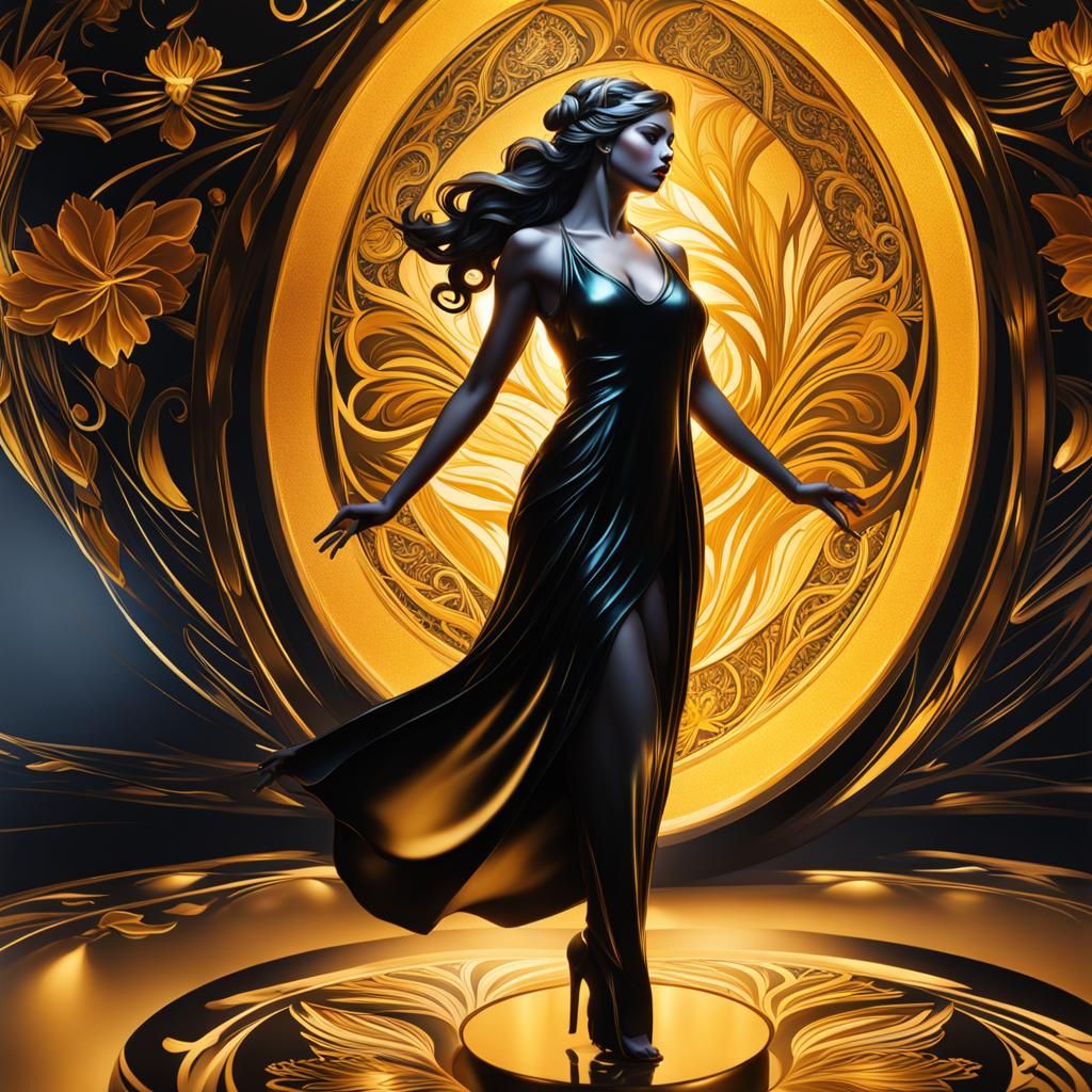 Art Nouveau Woman in Black and Gold