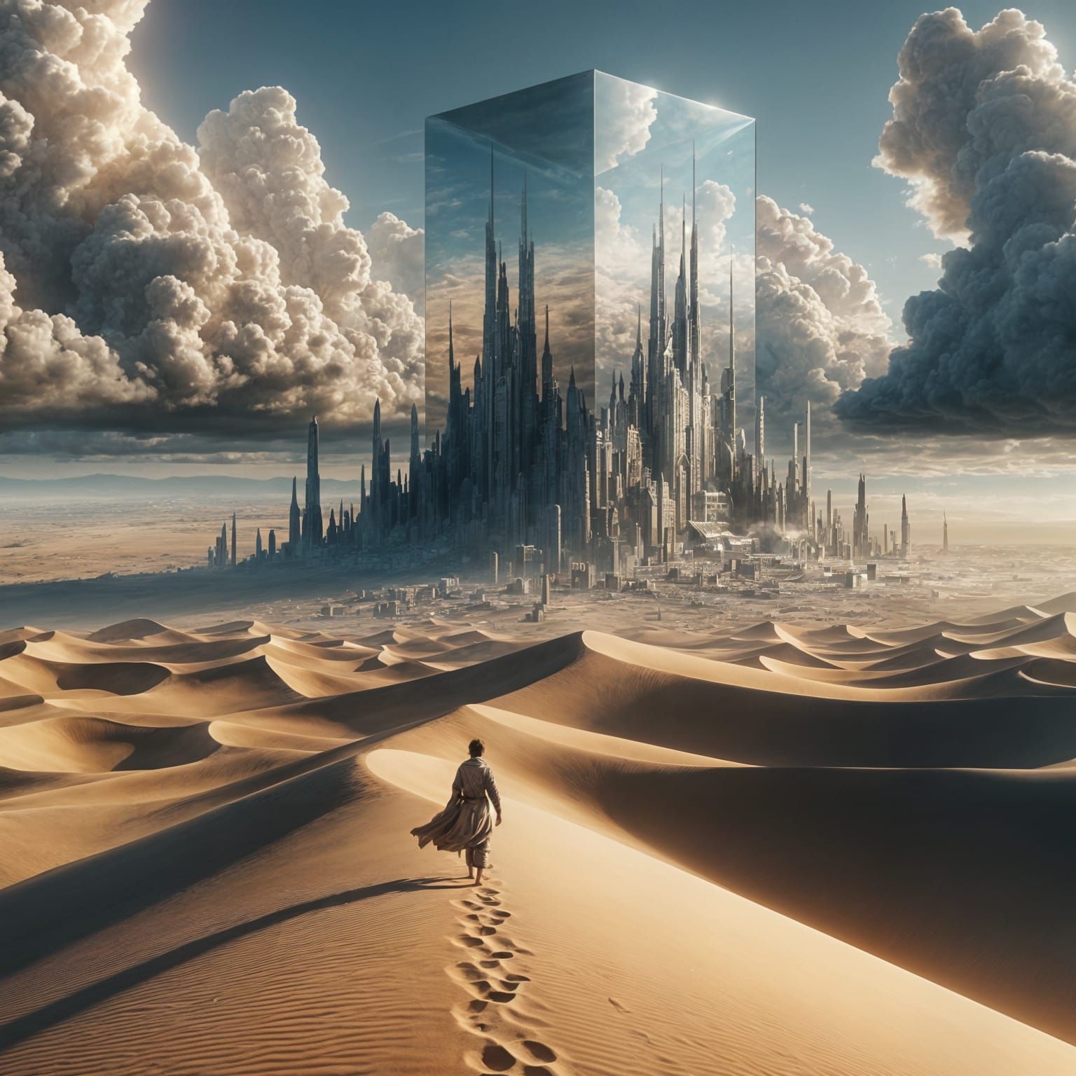 East Asian Wanderer Approaches Gothic Sand City