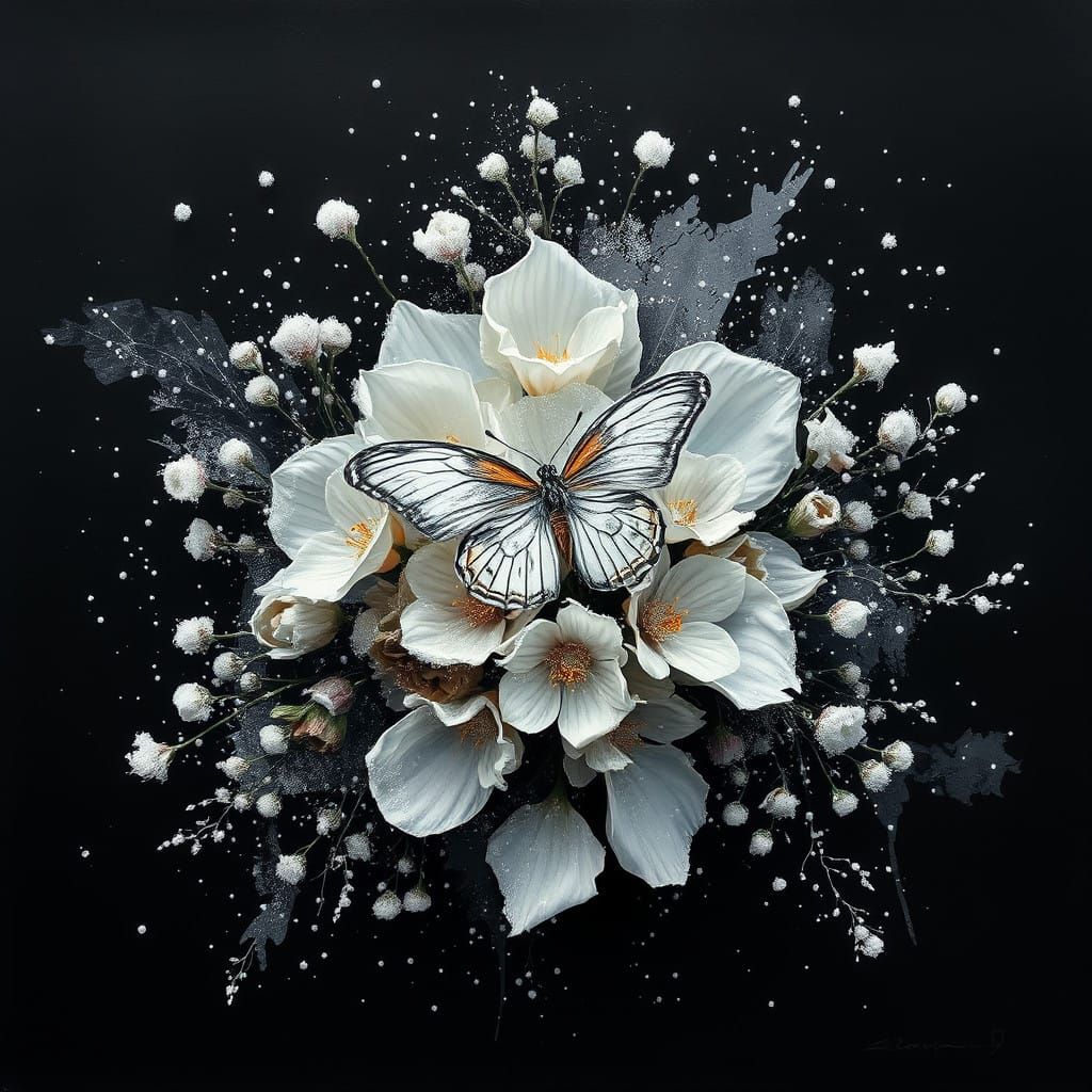 Ethereal Floral Fusion in Moody Abstract Art