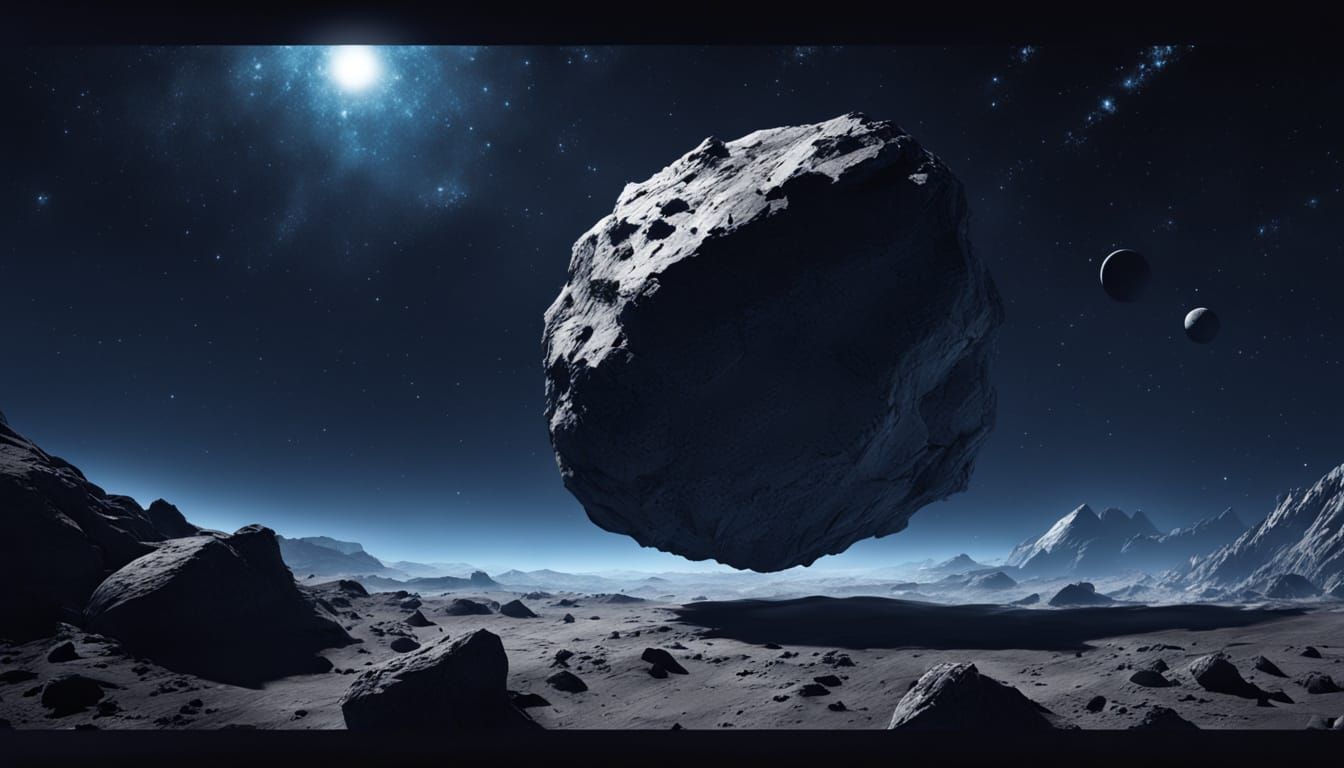 Stark Minimalist Asteroid Concept Art in Deep Space