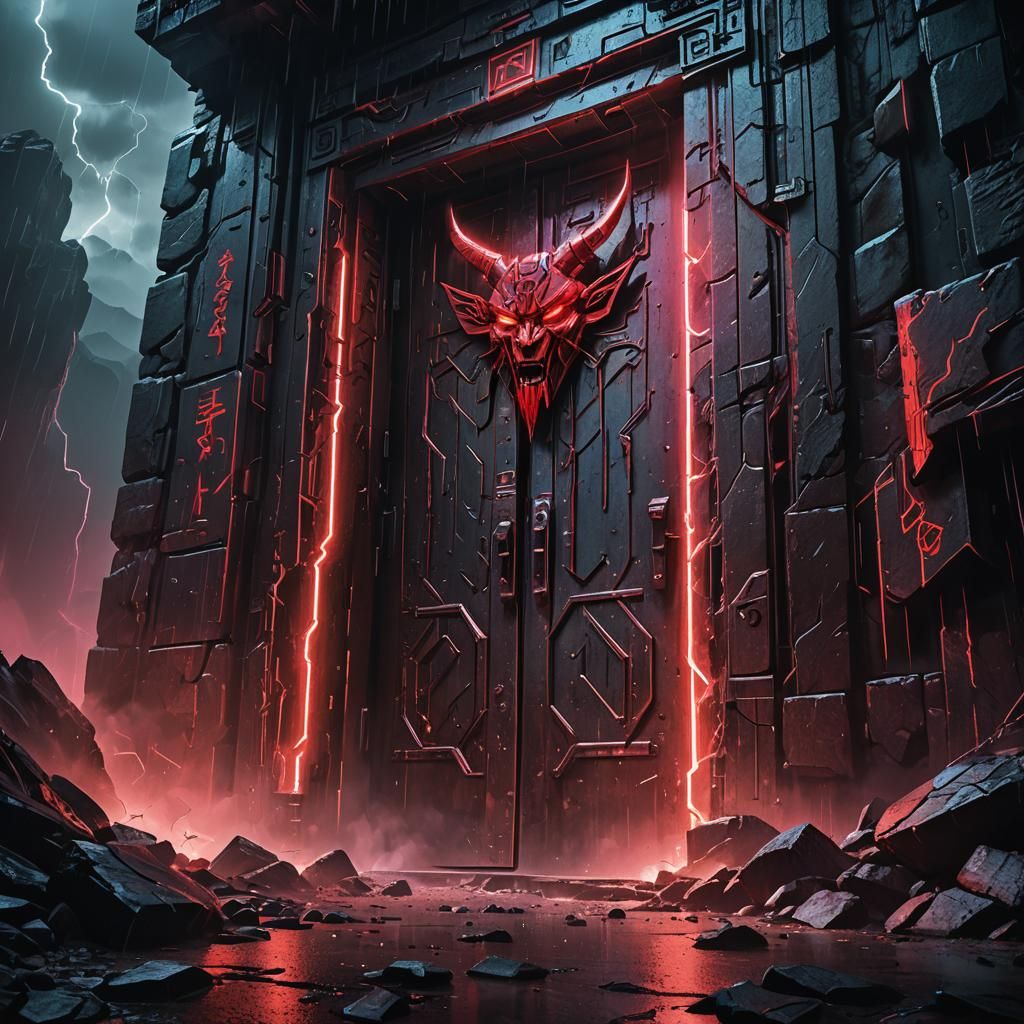 Cyberpunk Demon Door in Rocky Mountain