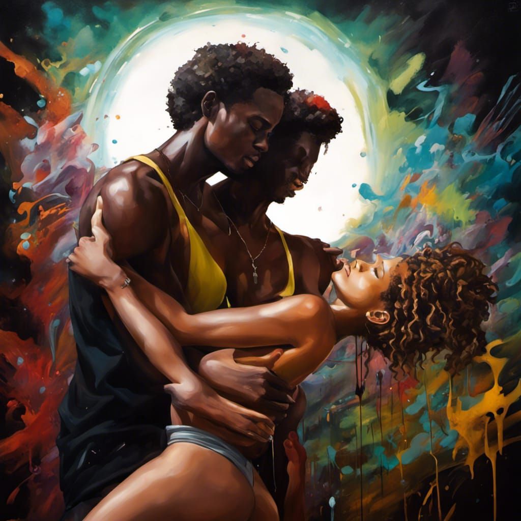 Time-Traveling Black Lovers in Graffiti Art Style