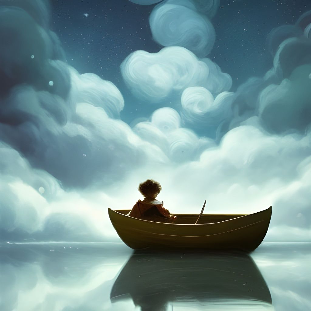 Cosmic Rowboat Fantasy in Origami Style