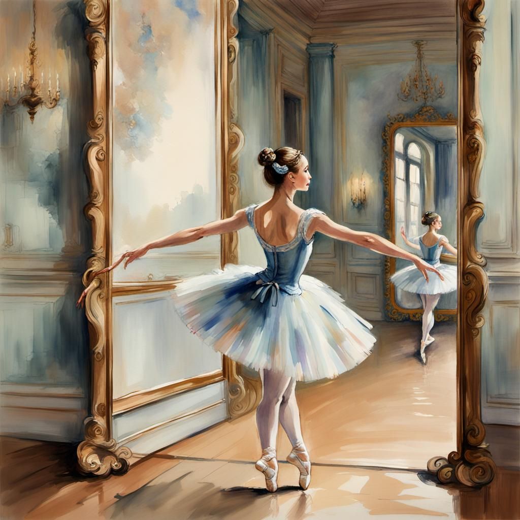 Graceful Ballet Dancer in Studio, Watercolor Style