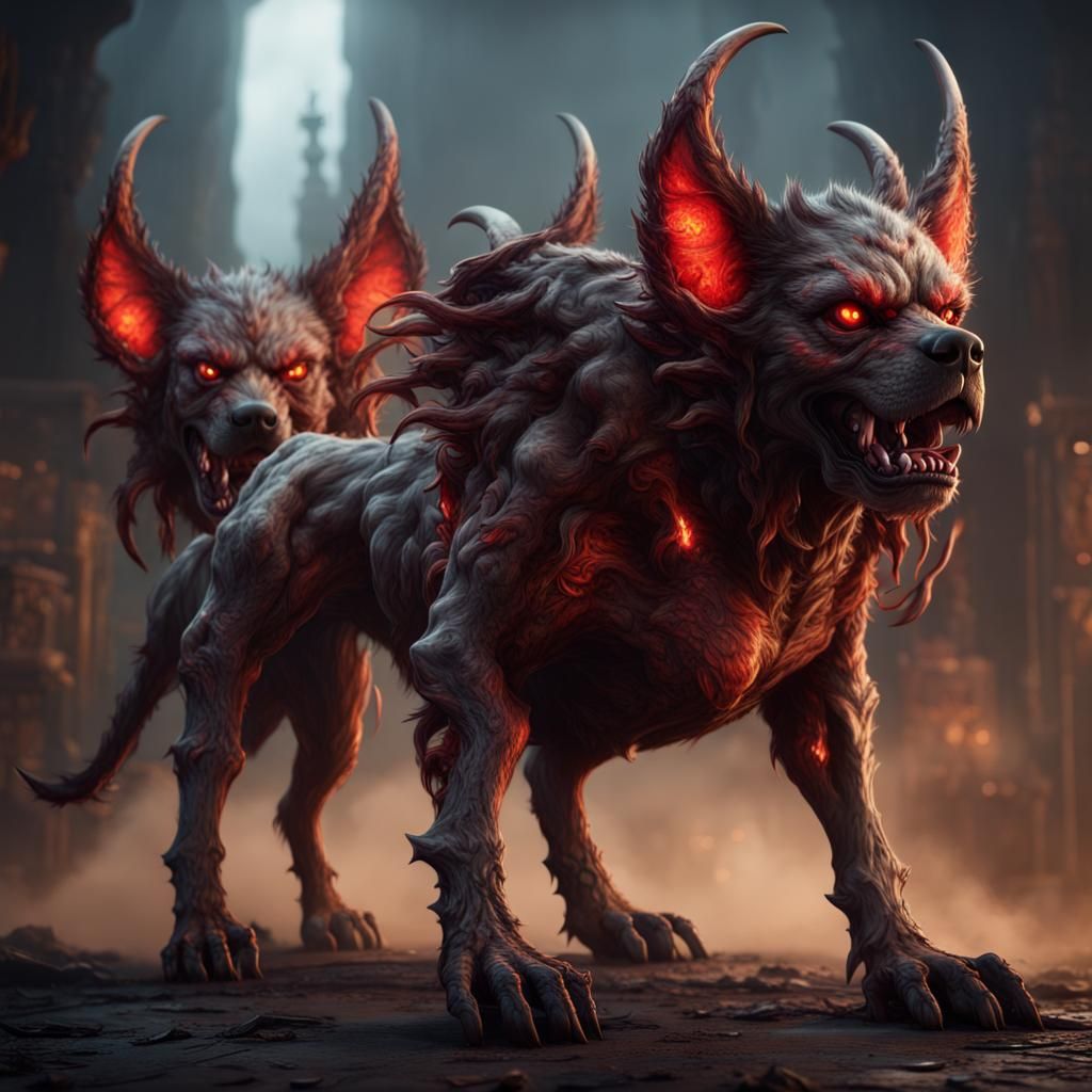 Three-Headed Demon Dog: Fantasy Concept Art
