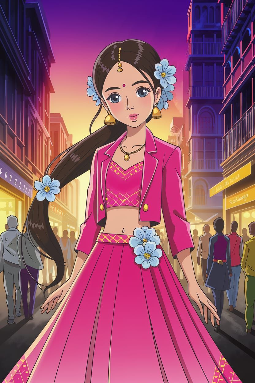 Vibrant Anime Girl in Mumbai Sunset