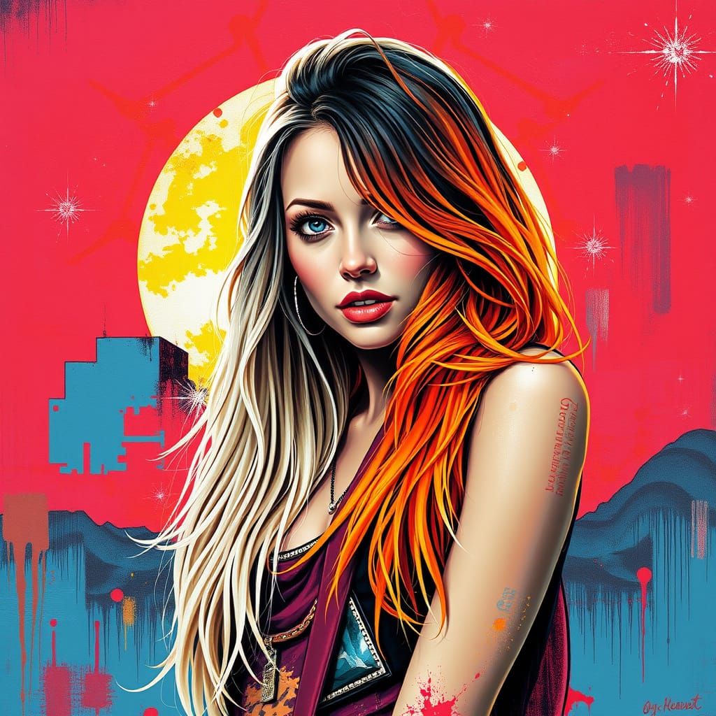 Graffiti Art: Woman with Dual-Toned Hair