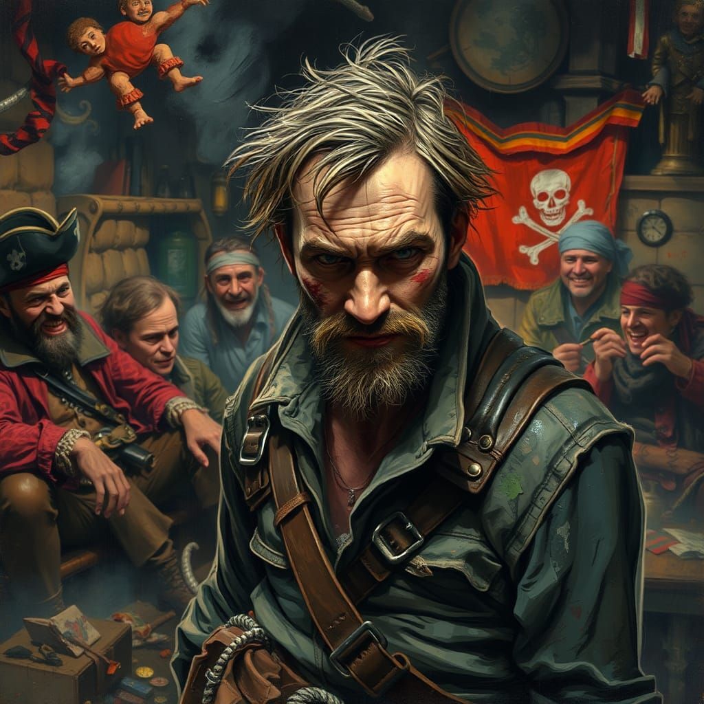 Charlie in Pirate Lair, Neo-Impressionist Impasto Painting