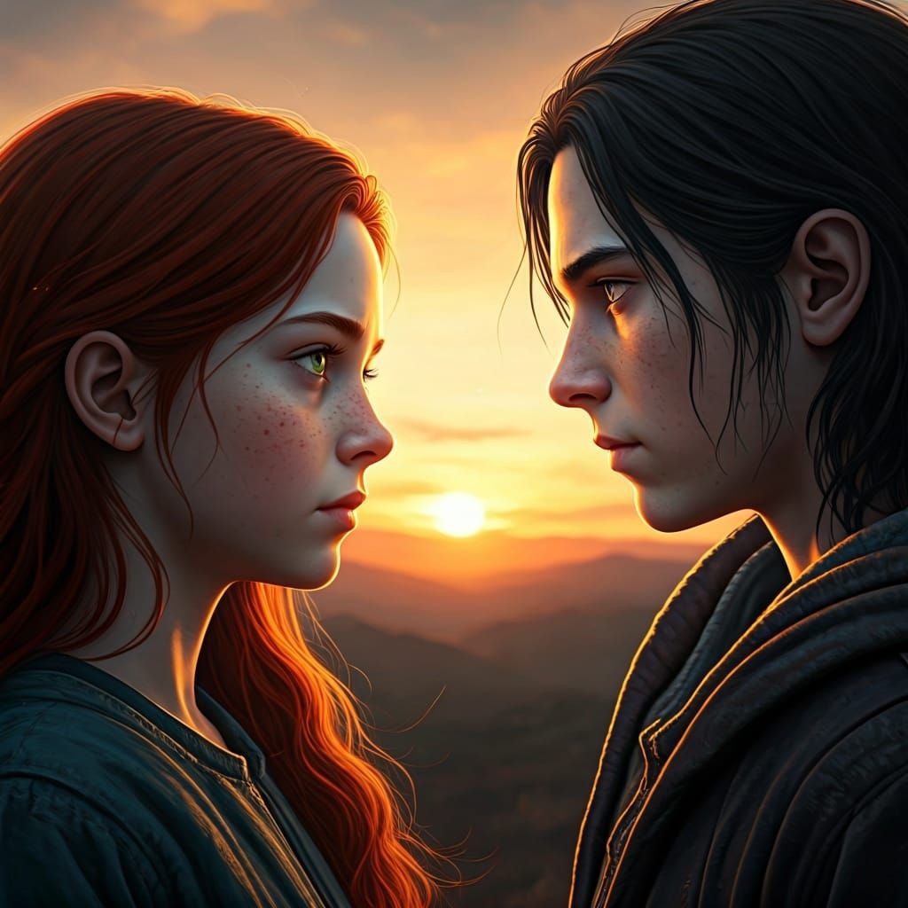 Solemn Pact Between Children at Sunset