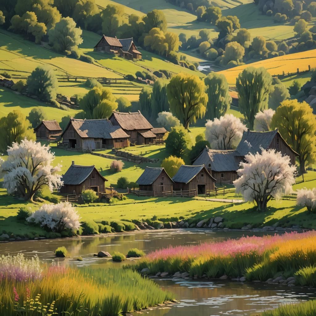 Medieval Farm at Sunset: Fantasy Concept Art