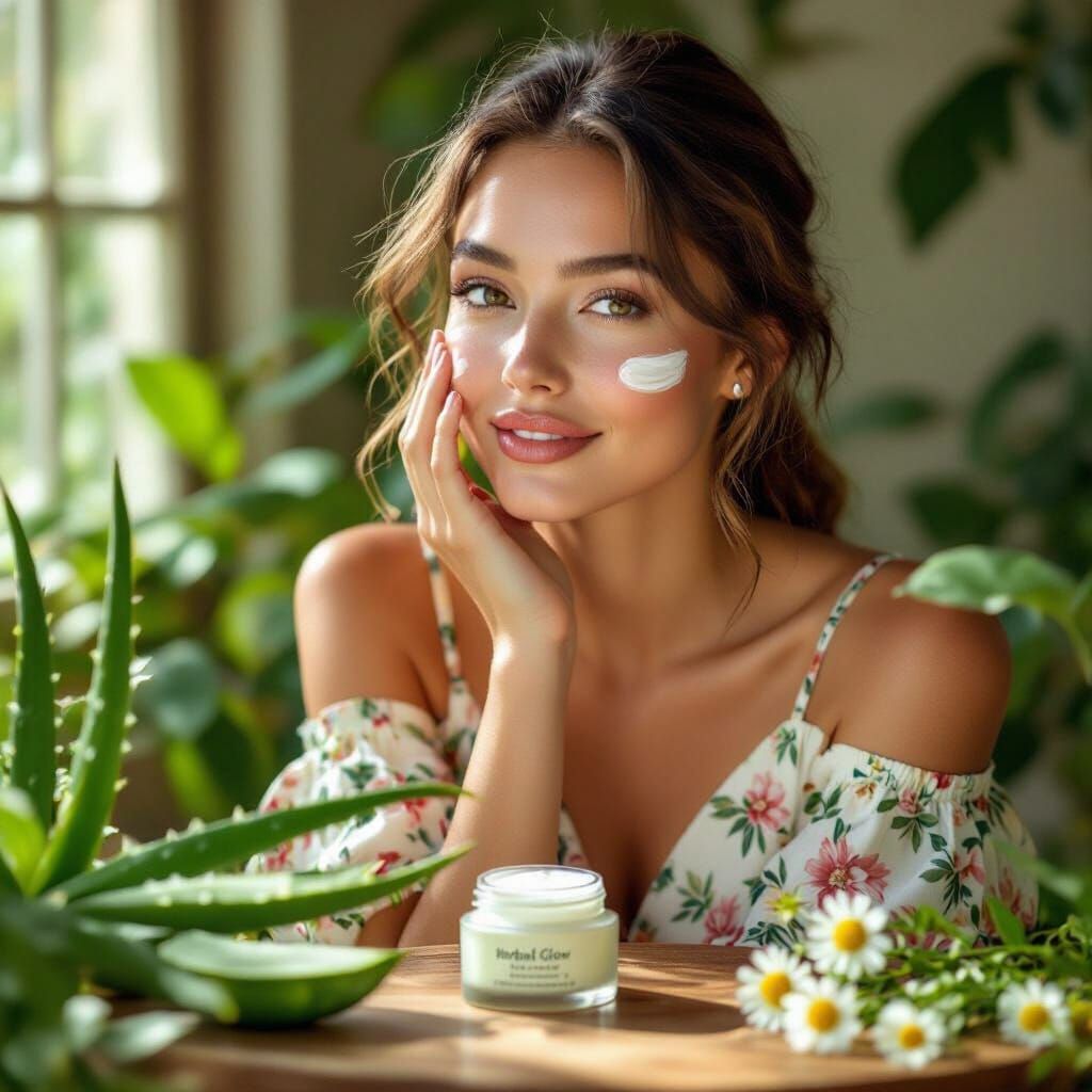 Herbal Glow: Natural Skincare Advertisement with Floral Acce...