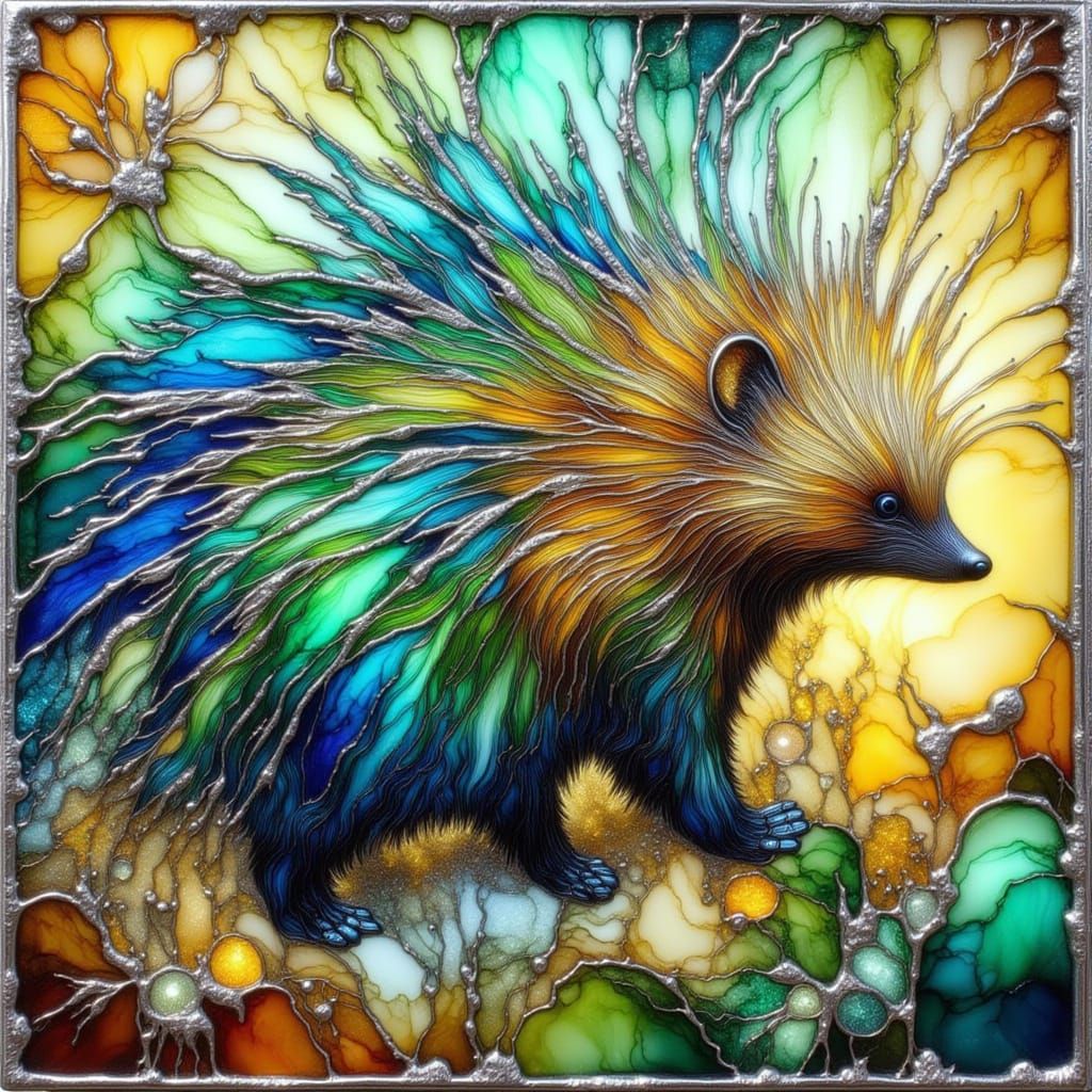 Alcohol Ink Porcupine in Stained Glass Style