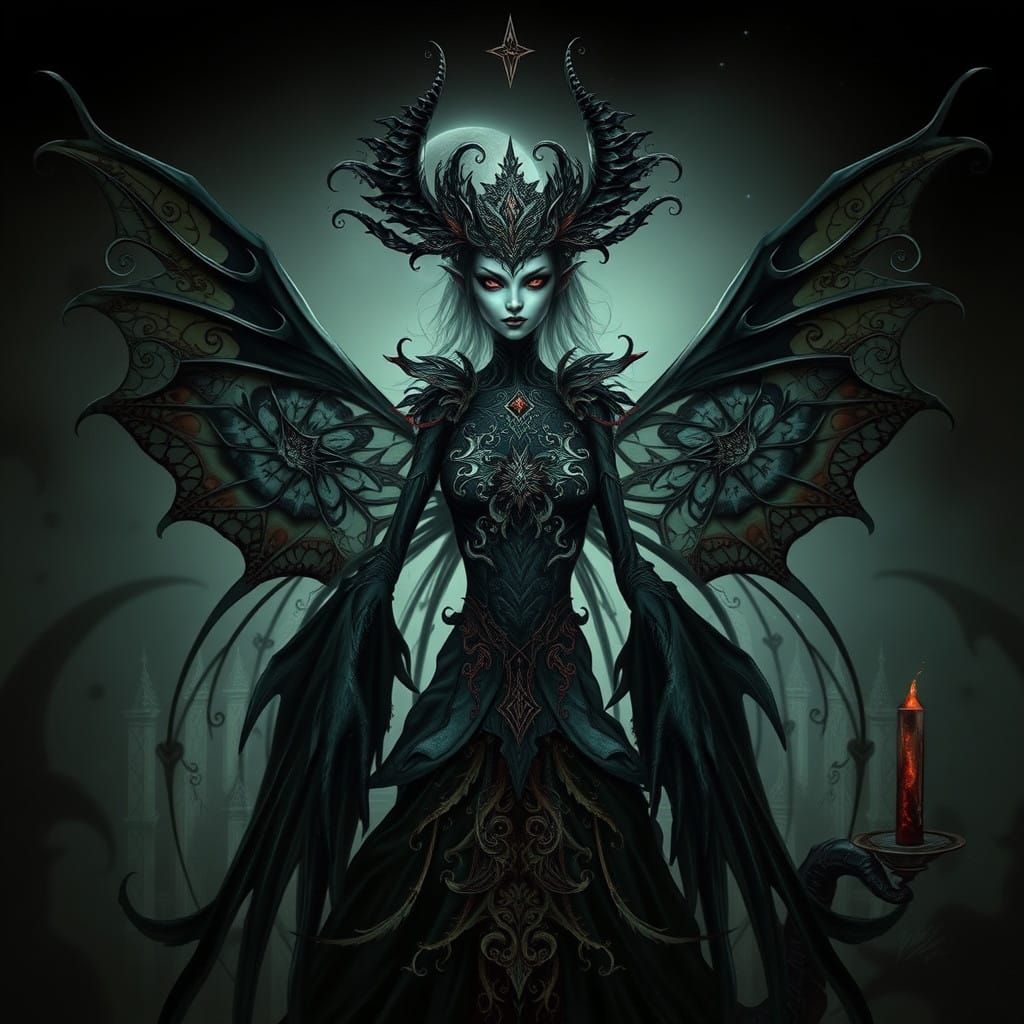 Macabre Fairy Blending Darkness and Beauty in Intricate Deta...