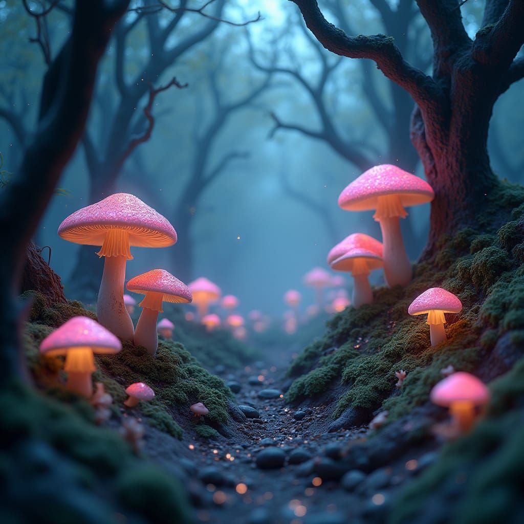 Enchanted Forest Whispers with Glowing Mushrooms and Ancient...