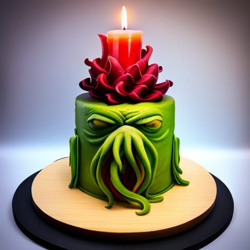 Cthulhu Inspired Dessert Cake with Candle