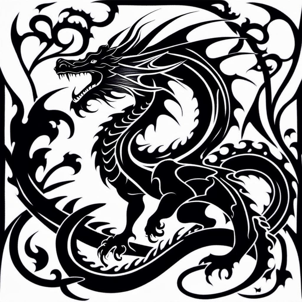 Art Nouveau Dragon on Throne in Beardsley Style