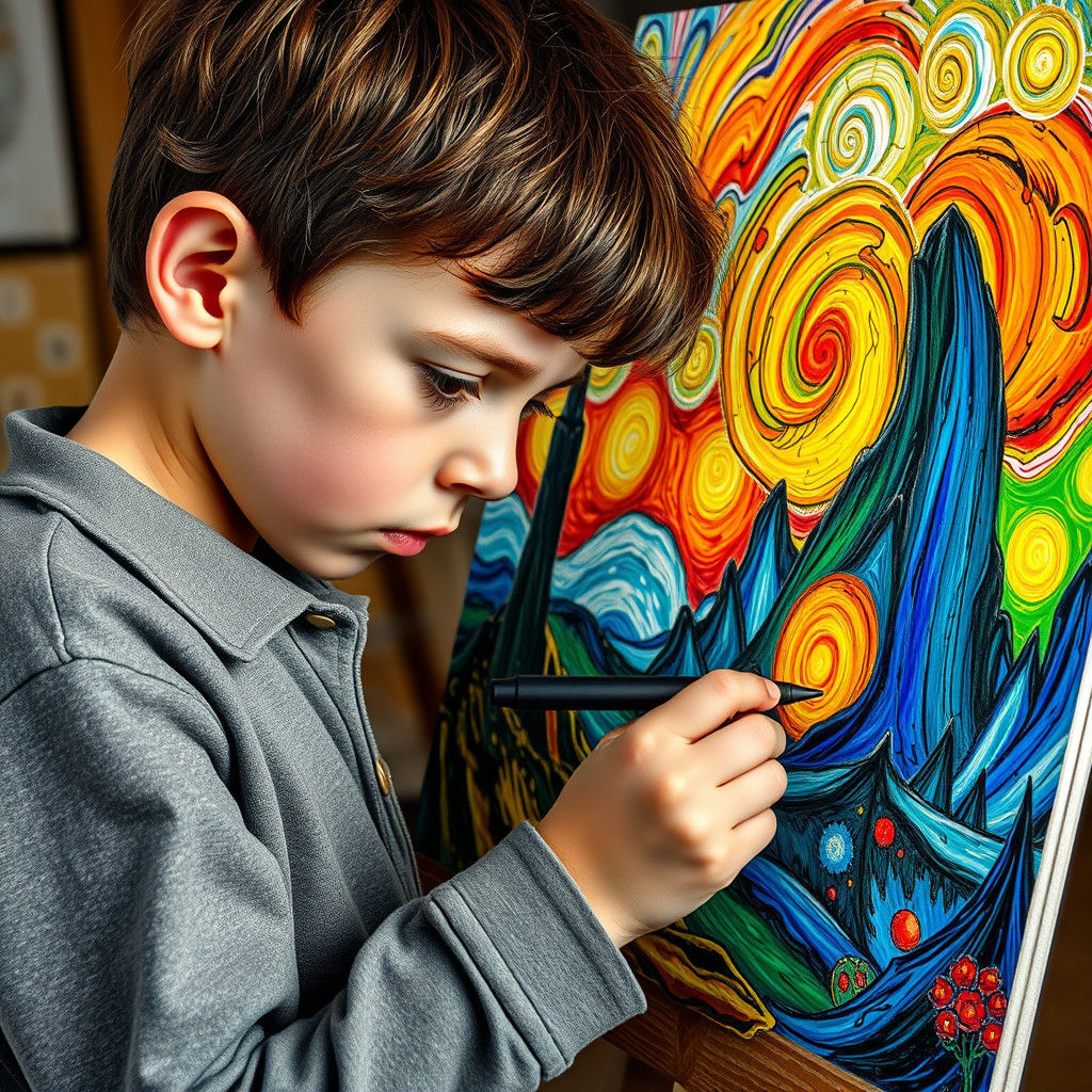 Child Artist's Surreal Landscape in Post-Impressionist Style