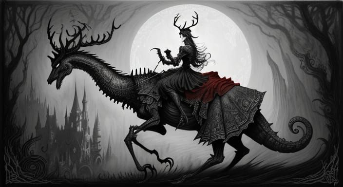 Monochrome Beast Rider in Charcoal and Red