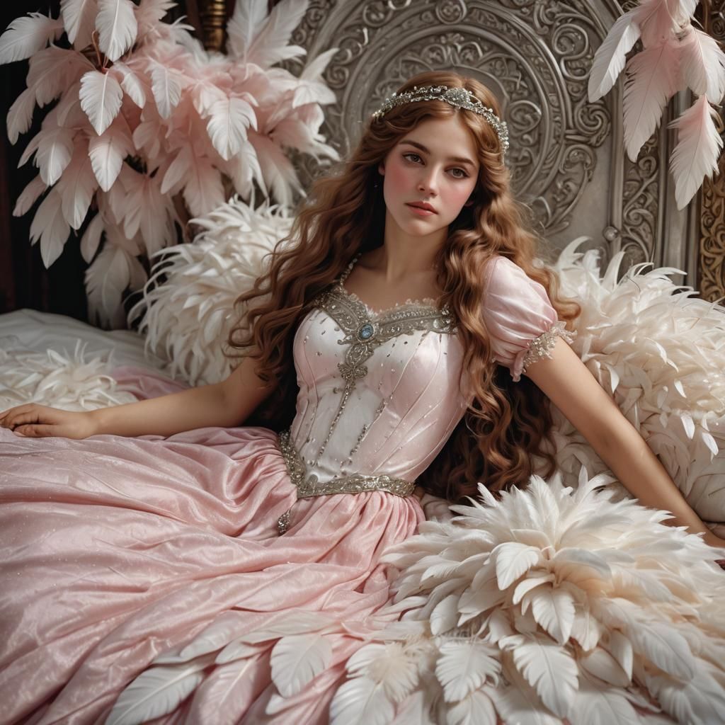 Beautiful Fairy in Bed of Feathers, Leighton Style