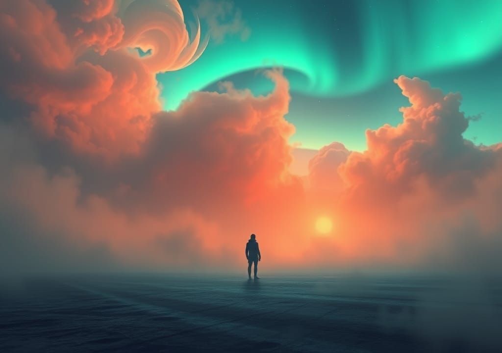 Surreal Dreamscape with Aurora Borealis