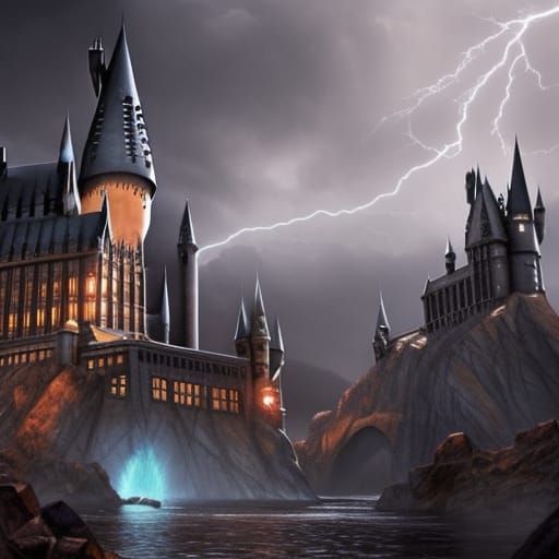 Hogwarts Castle Under Lightning, Sinister 4K Detail