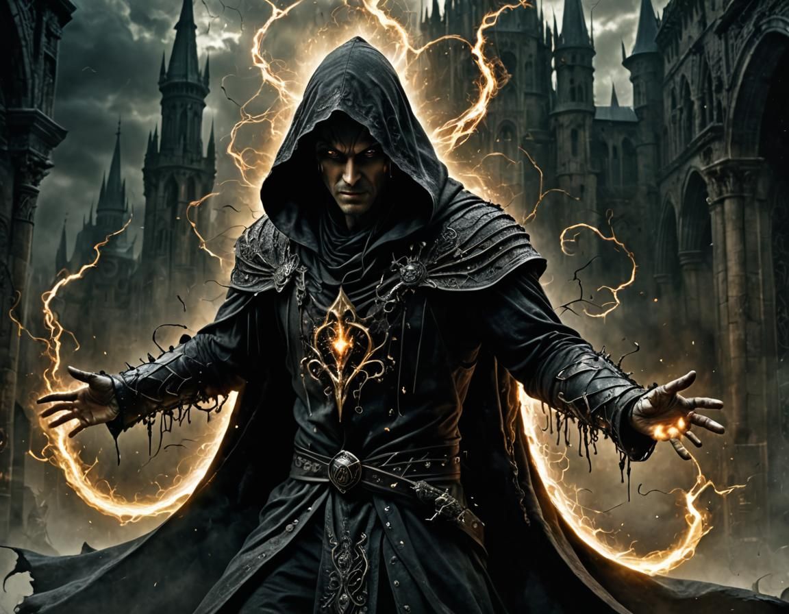 Demonic Sorcerer Unleashes Magical Energy, Photorealistic CG...