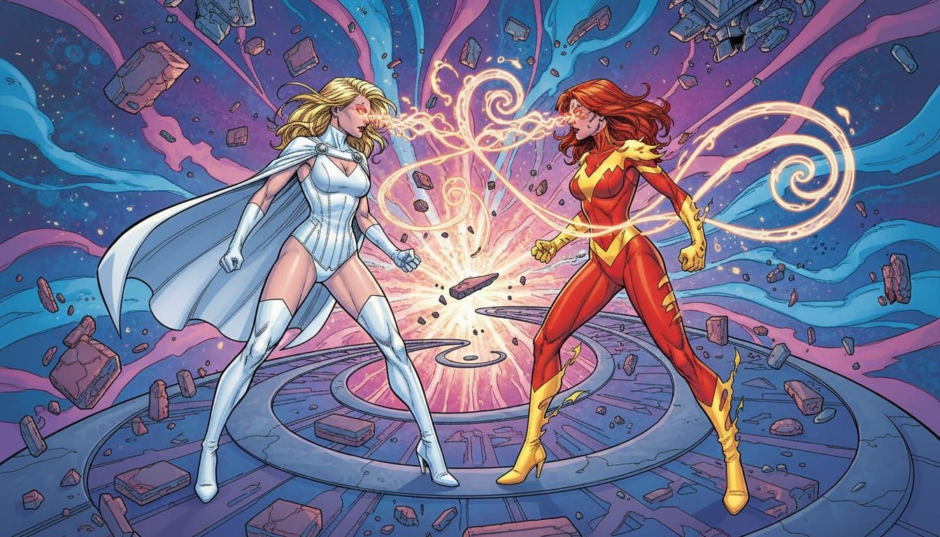 Emma Frost vs Jean Grey Psychic Battle in Vibrant Mindscape