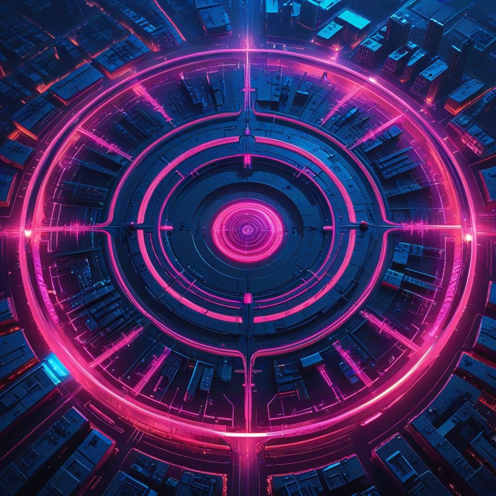 Aerial View of Intricate Crop Circles with Neon Lines