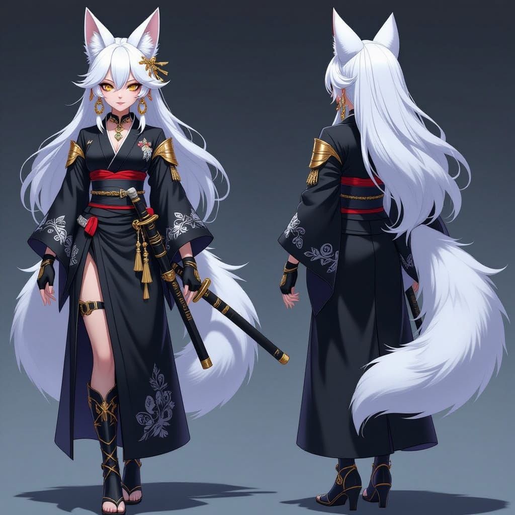 Anime Admiral with Kitsune Ears and Katana