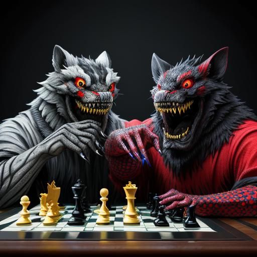 Chess Game with Grotesque Animal Figures