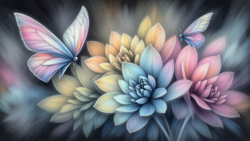 Pastel Butterflies and flowers