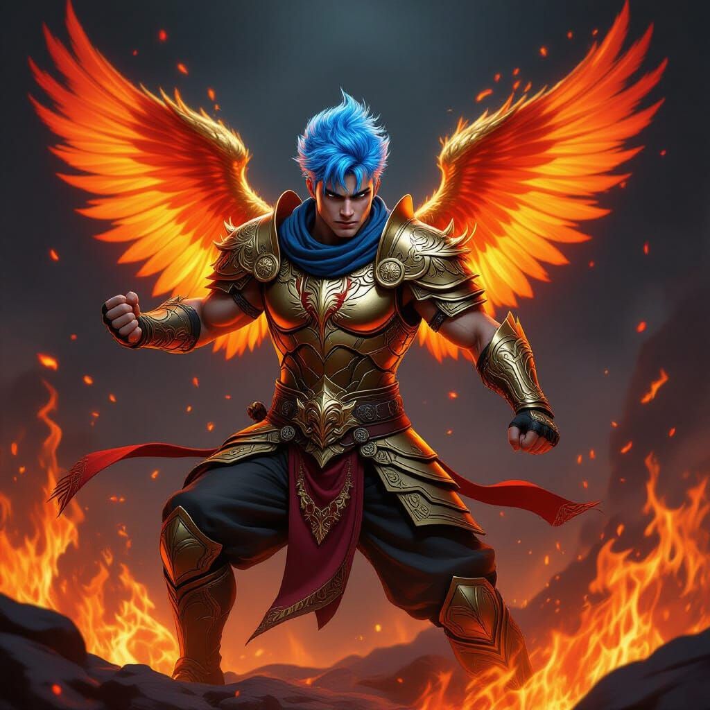 Phoenix Warrior in Fiery Inferno, Gold Armor