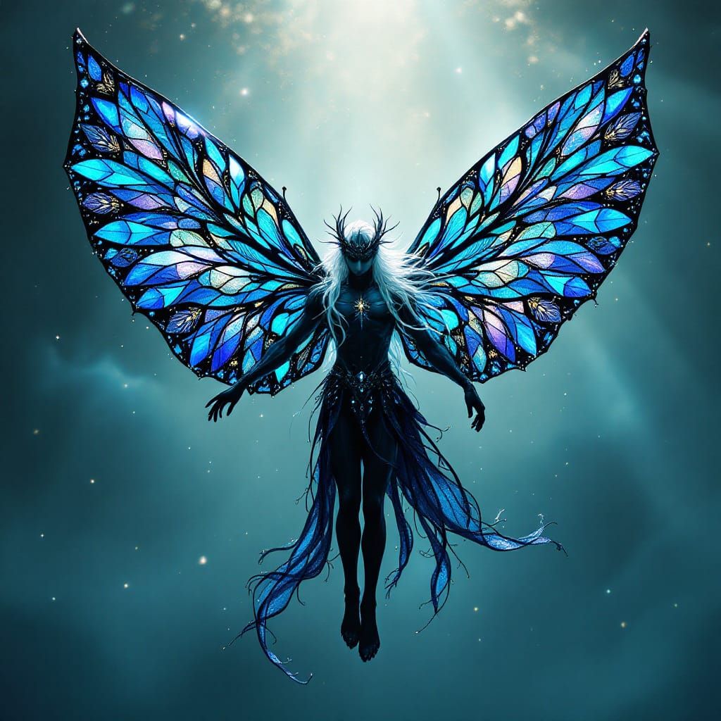 Majestic Dark Fantasy Fairy Descending with Ethereal Glow