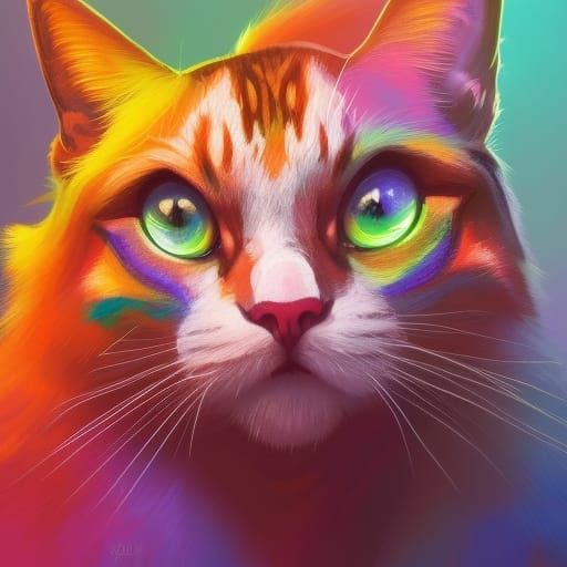 Rainbow Magic Cat Portrait in Hyperdetailed Style