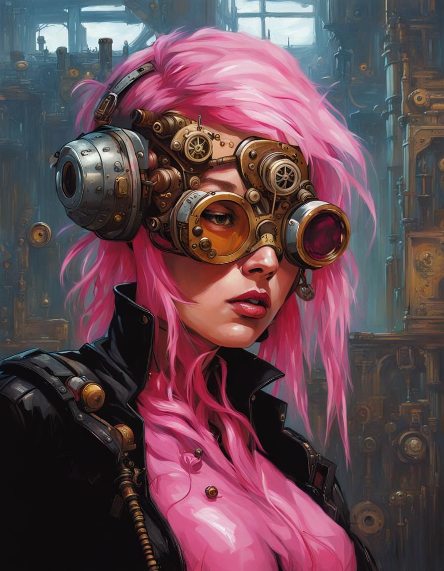 Steampunk Pink Fairy in Cyberpunk Style