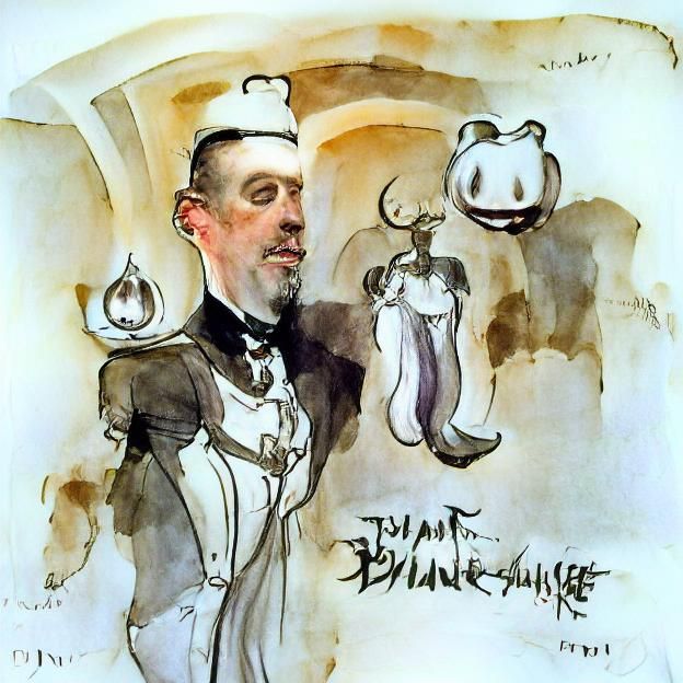 Butler in Mansion: Ink Drawing Inspired by Sargent