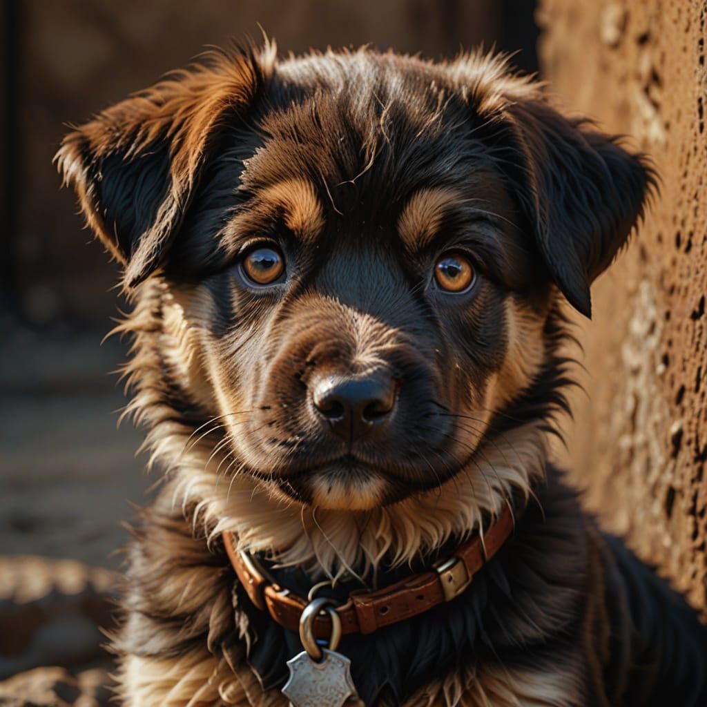Hyper-Realistic Portrait of a Mixed-Breed Puppy