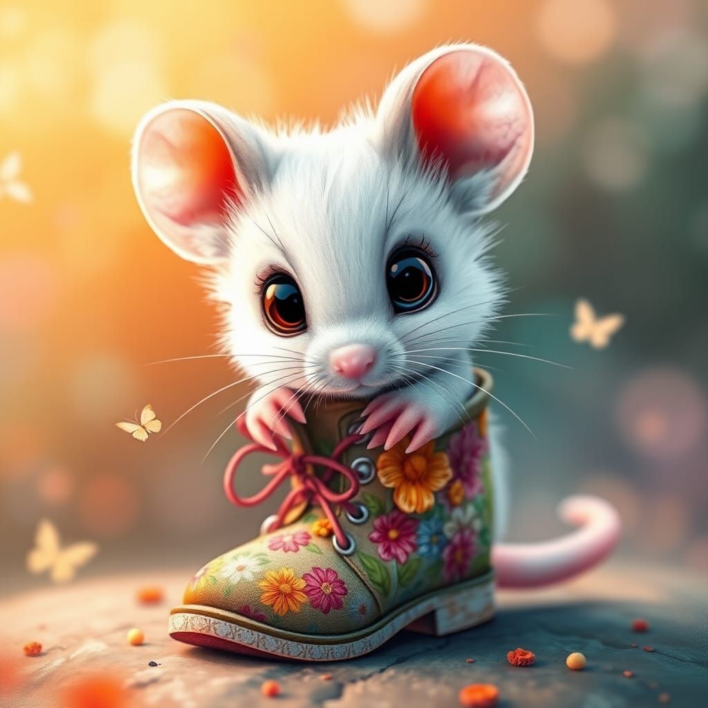 Mouse in Floral Boots: Detailed Digital Art