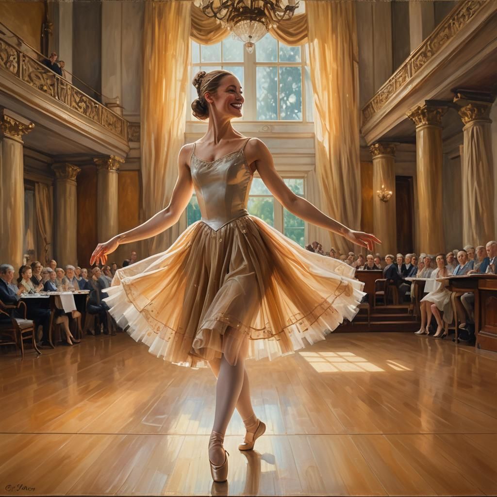 Ballerina on Stage in Impressionist Oil Painting