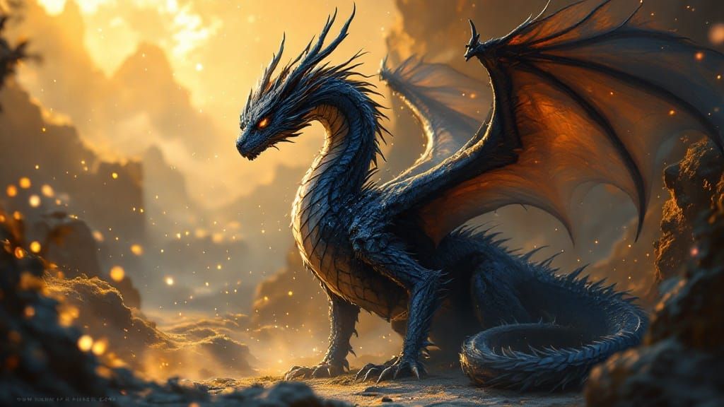 Majestic NightWing Dragon in Golden Hour