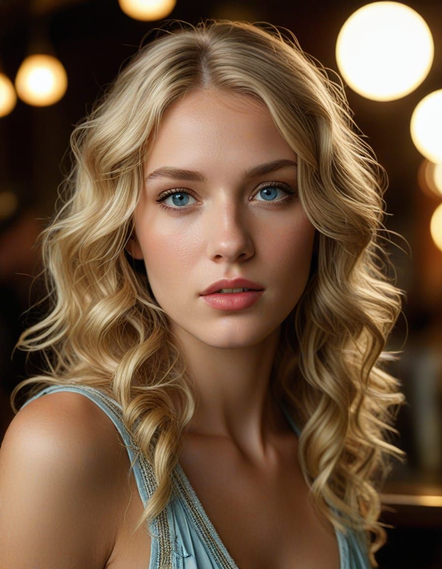 Platinum Blonde in Art Nouveau Bar, Cinematic Style