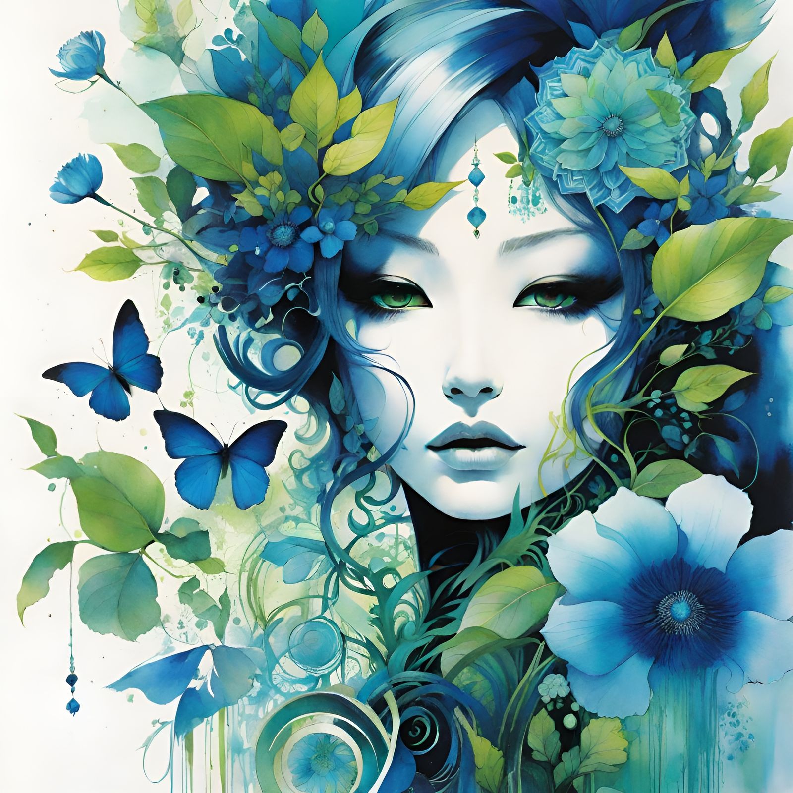 Botanical Print with Alchemical Symbols in Manga Style